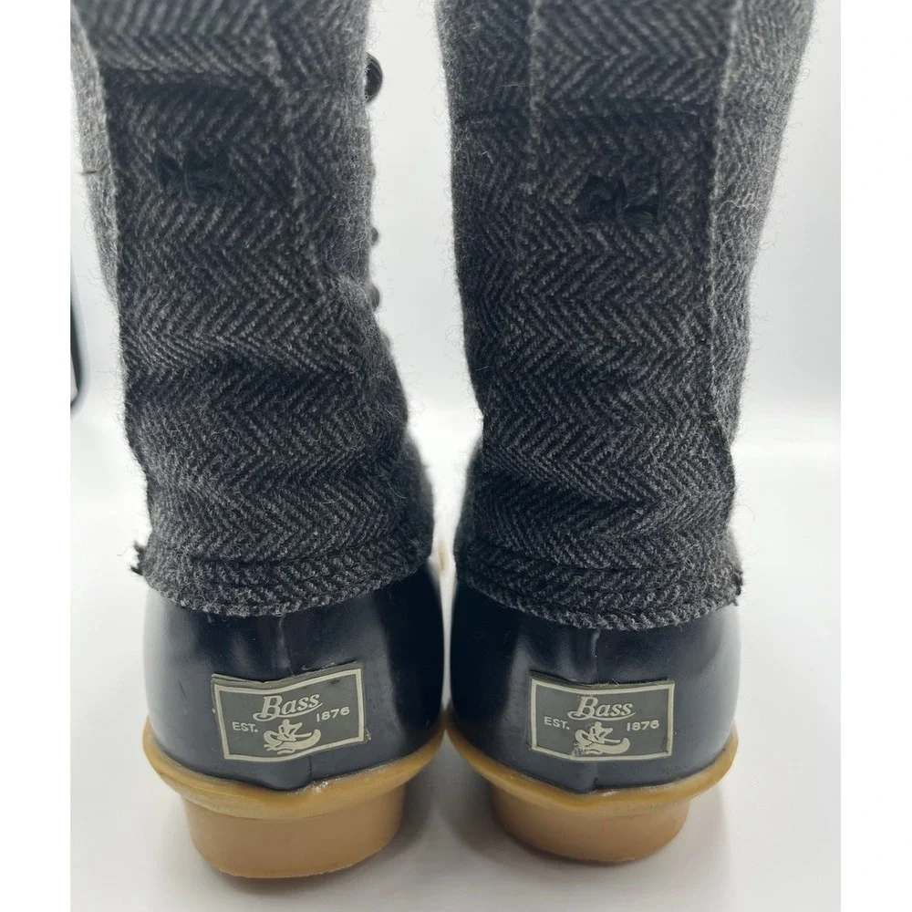 G.H. Bass Duck Boots Womens 8 Black Grey‎ Herringbone Waterproof Lace Up